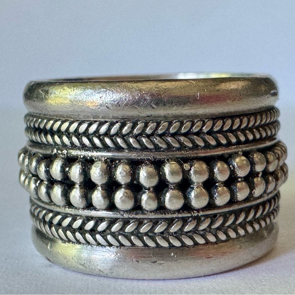 Vintage Sterling Silver Chunky Wide Band Women's Ring Boho Ethnic Style